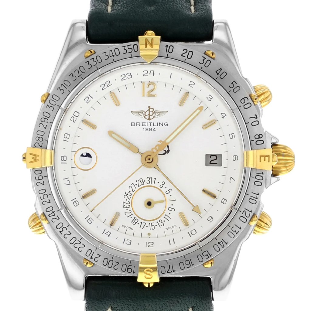 Up Close Front Facing Picture Of Breitling B15047 Stainless Steel Watch Pre Owned Condition