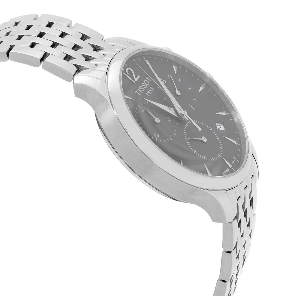 View Of Opposite Crown Facing Side Of Tissot T063.617.11.067.00 Stainless Steel Watch Display Model Condition