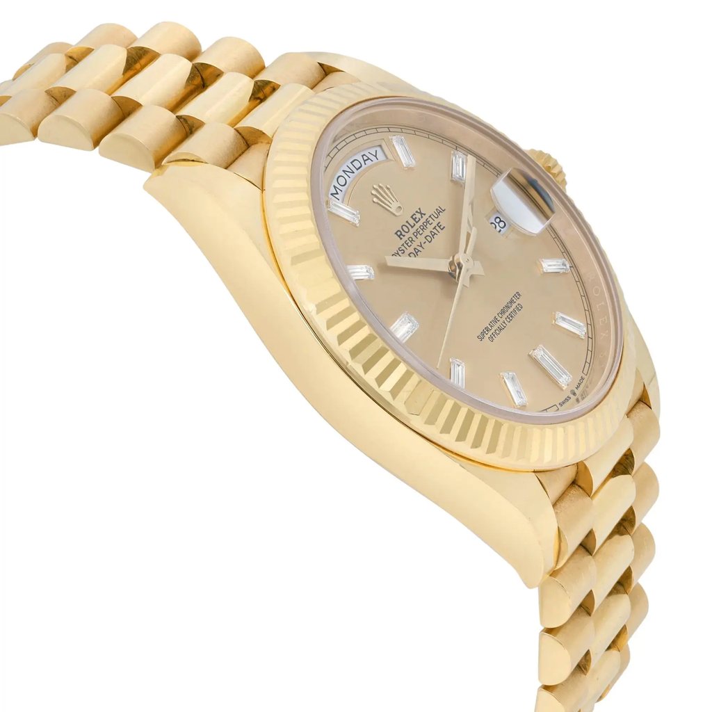 View Of Opposite Crown Facing Side Of Rolex 228238 Yellow Gold Watch Pre Owned Condition