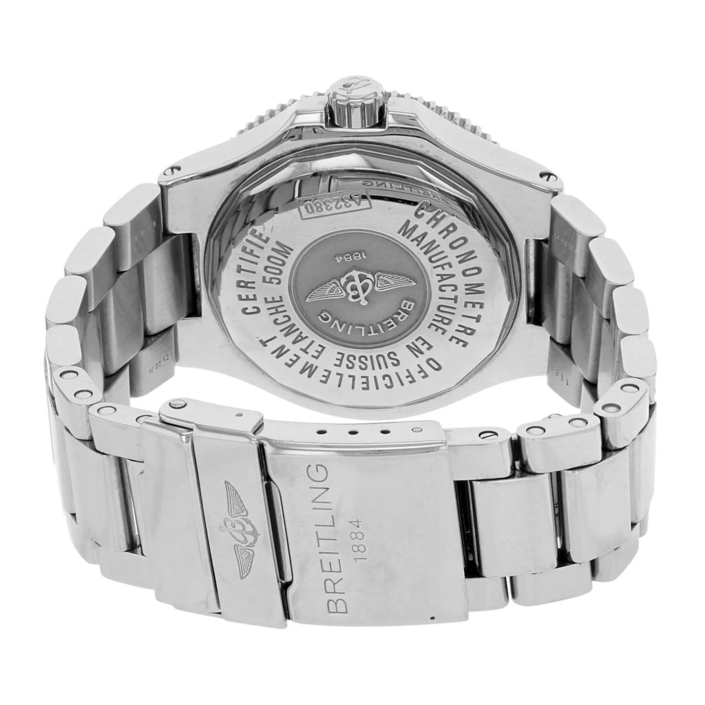 Back View Of {Caseback} Back Case And Closed Stainless Steel Band Of Breitling A3238011/BA38-148A Watch Pre Owned Condition