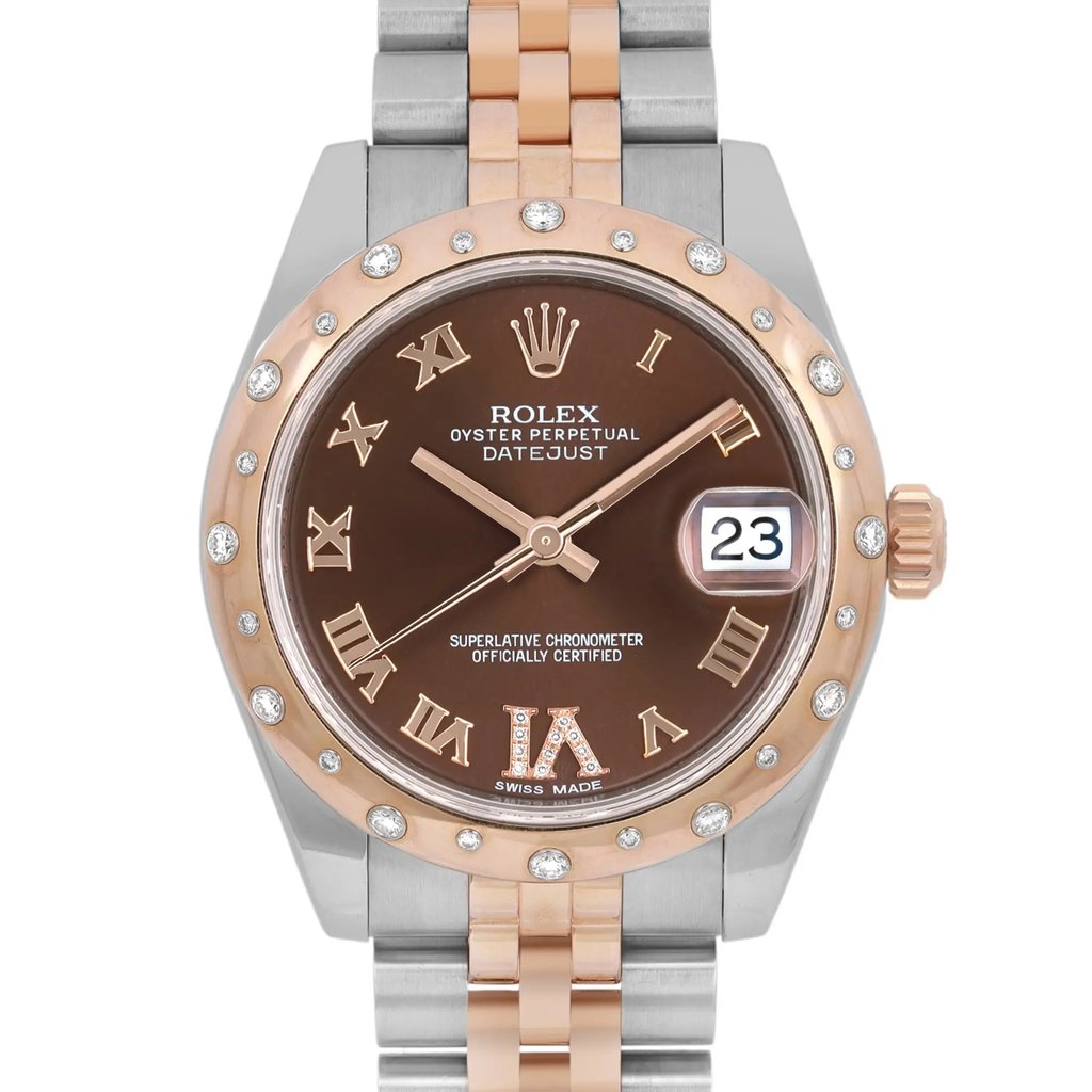 Up Close Front Facing Picture Of Rolex 178341 Stainless Steel Watch Pre Owned Condition
