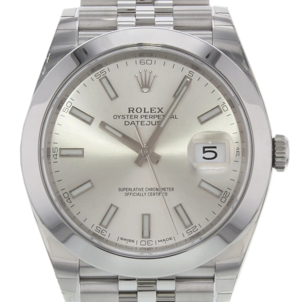 Up Close Front Facing Picture Of Rolex 126300 sij Stainless Steel Watch Pre Owned Condition