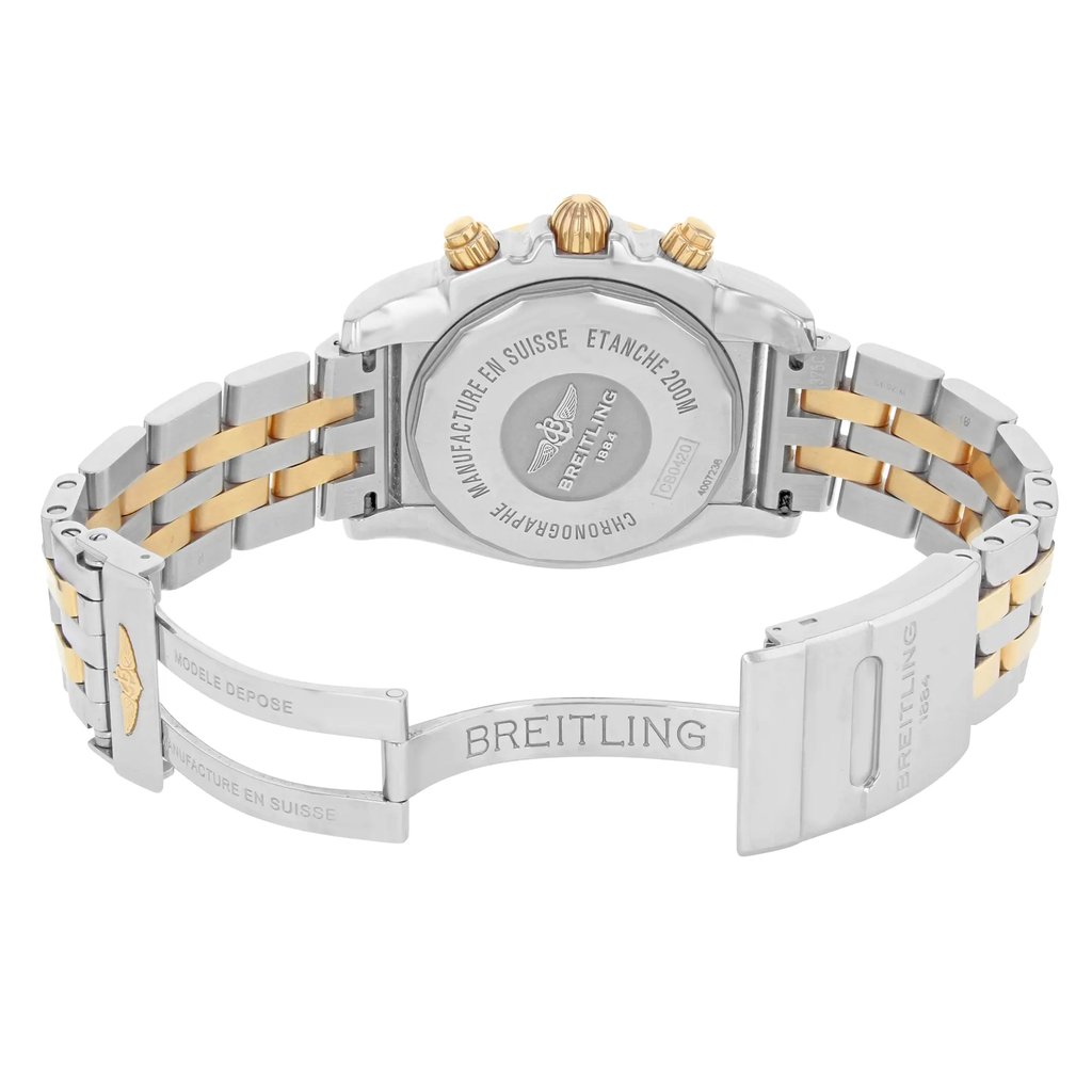 Back View Of {Caseback} Back Case And Open Stainless and Solid Gold Band Of Breitling cb042012/bb86-375c Watch Pre Owned Condition