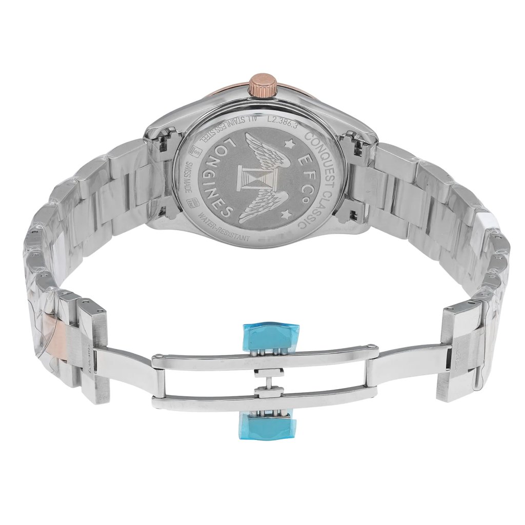 Back View Of Solid Back Case And Open Stainless Steel Band Of Longines L2.386.3.87.7 Watch New With Defects Condition