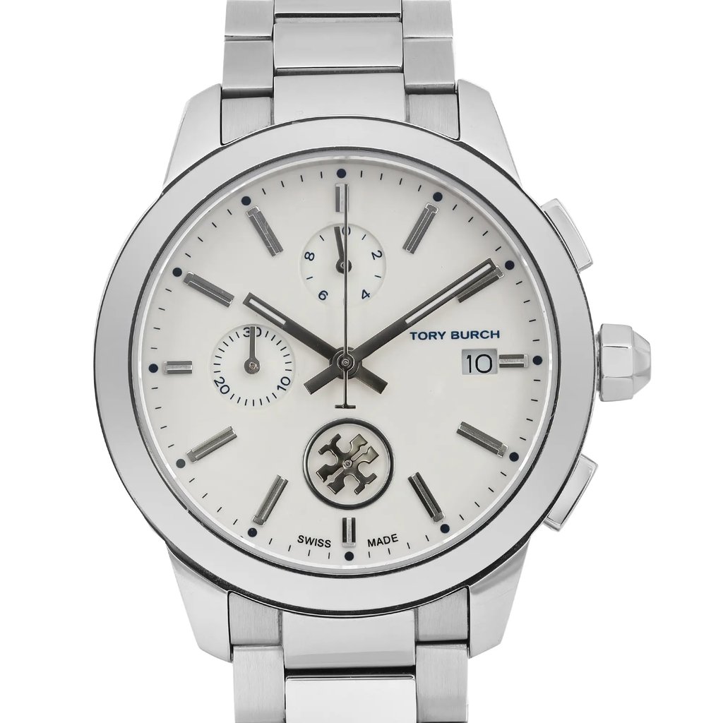 Up Close Front Facing Picture Of Tory Burch TB1252 50213 Stainless Steel Watch Pre Owned Condition