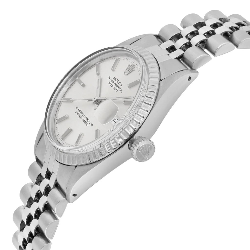 View Of Crown Facing Side Of Rolex 1603 Stainless Steel Watch Pre Owned Condition