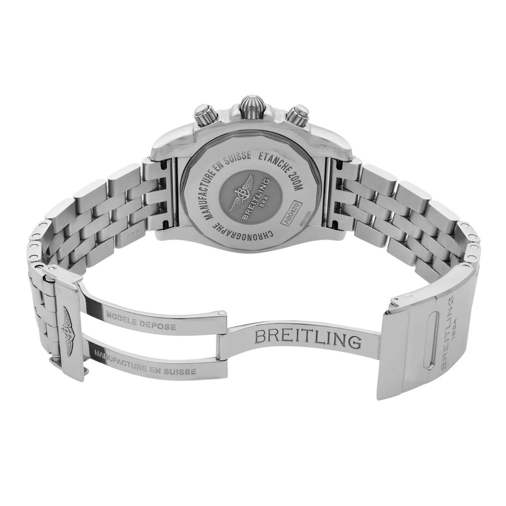 Back View Of {Caseback} Back Case And Open Stainless Steel Band Of Breitling AB042011/F561-375A Watch Display Model Condition