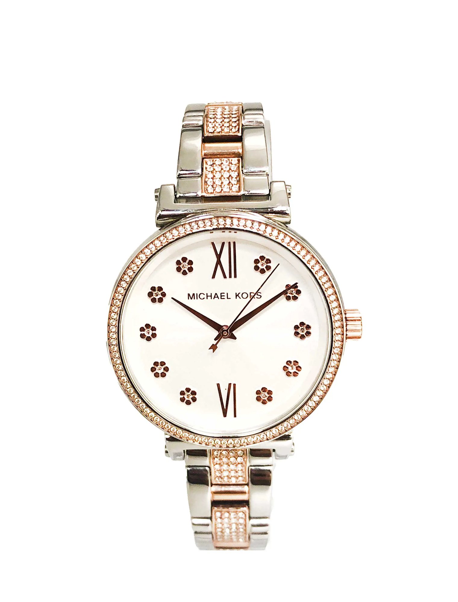 Front Full View Of Michael Kors MK3880 Stainless Steel Watch New With Defects Condition {Product Condition}