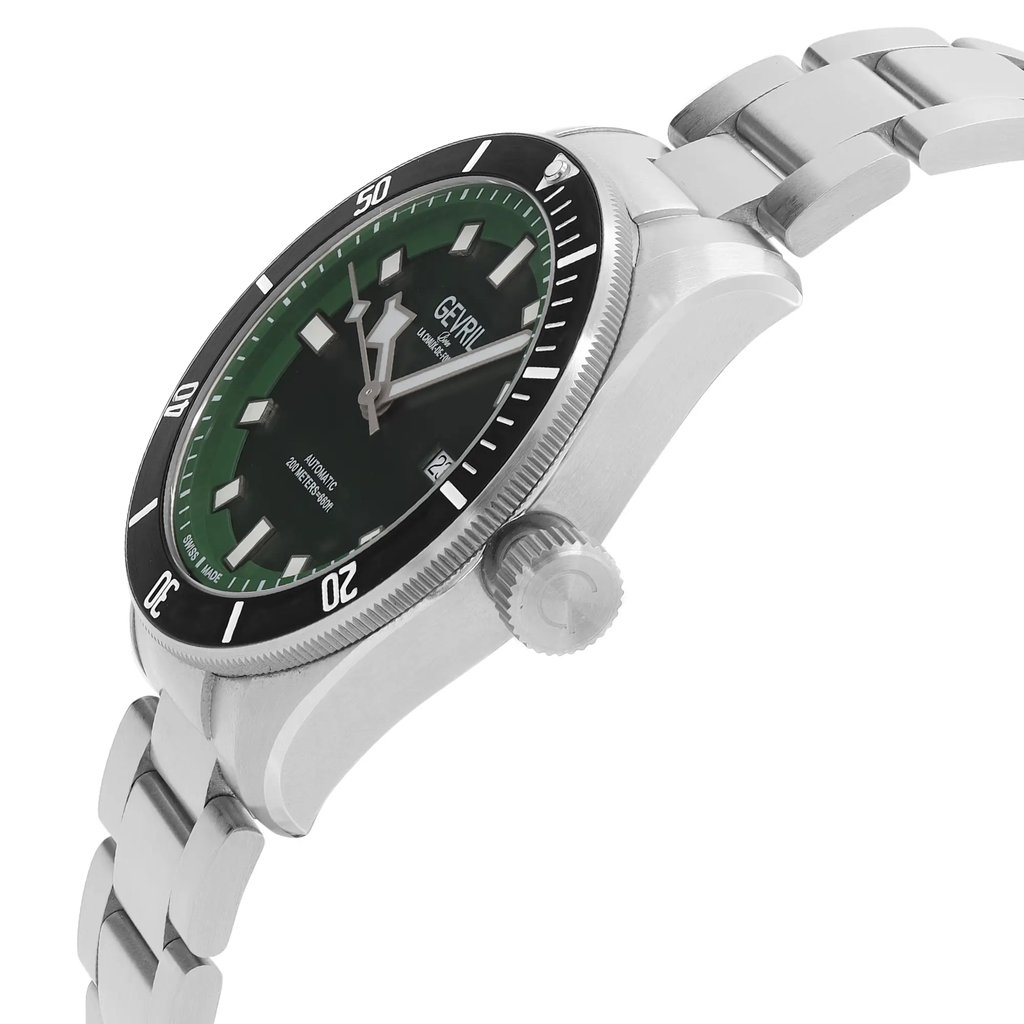 View Of Crown Facing Side Of Gevril 48606 Stainless Steel Watch Display Model Condition