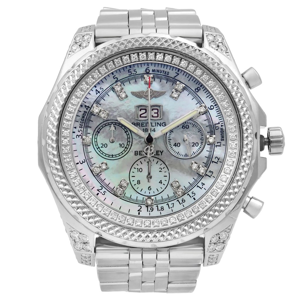 Up Close Front Facing Picture Of Breitling A44362 Stainless Steel Watch Pre Owned Condition