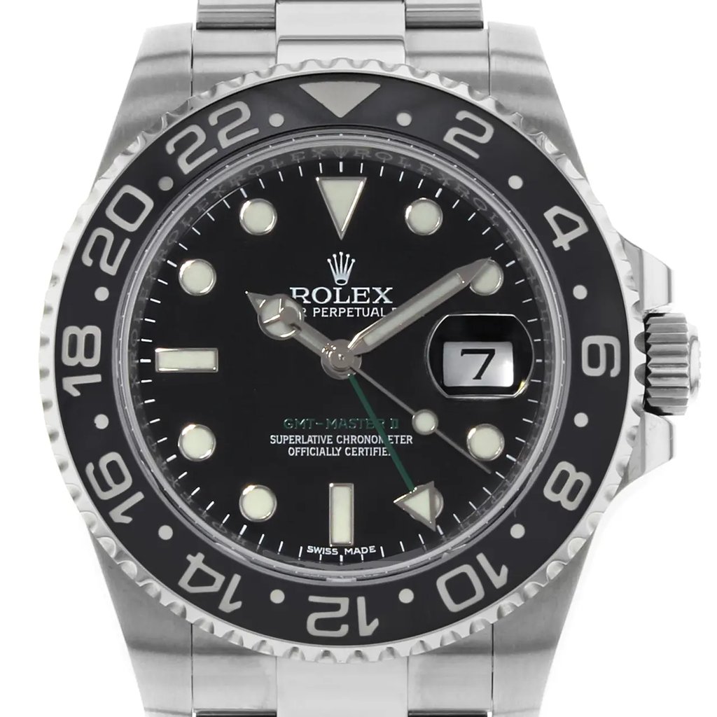 Up Close Front Facing Picture Of Rolex 116710LN Stainless Steel Watch Pre Owned Condition