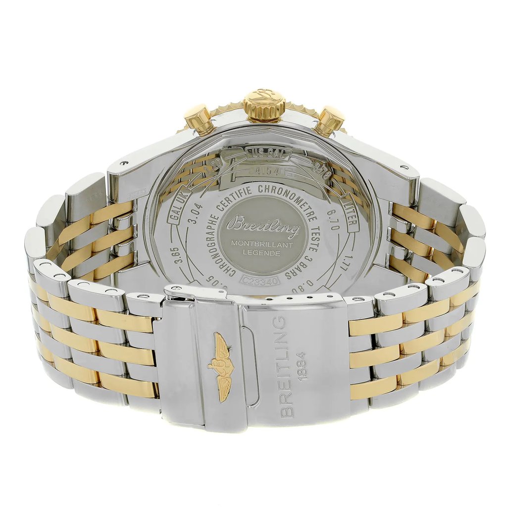 Back View Of {Caseback} Back Case And Closed Stainless and Solid Gold Band Of Breitling C2334024/G637/445C Watch Pre Owned Condition