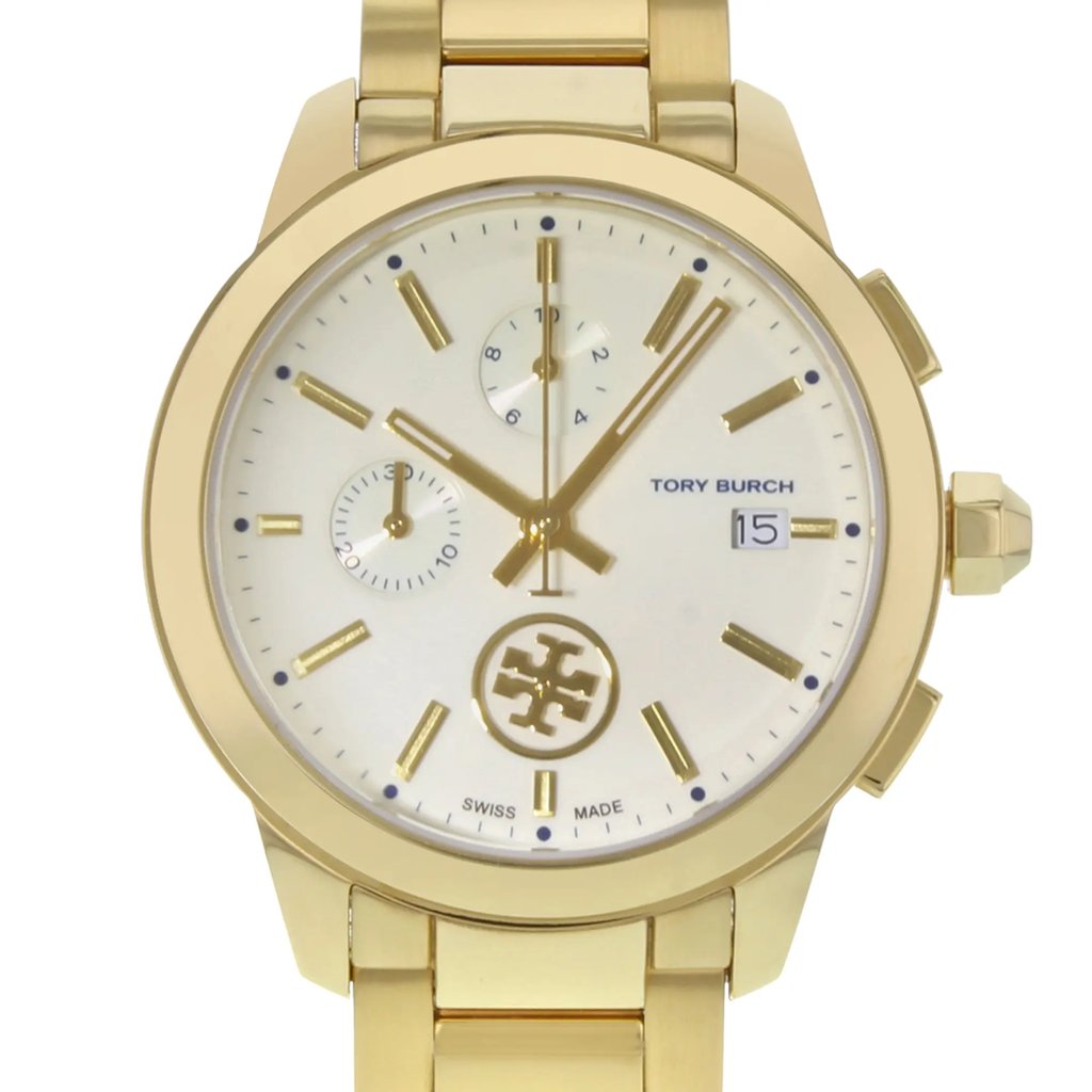 Up Close Front Facing Picture Of Tory Burch TB1250 Stainless Steel Watch Display Model Condition
