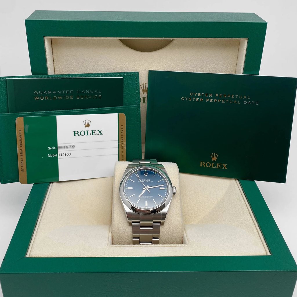  Full View Box, Documents and Rolex 114300 With Watch In The Image 