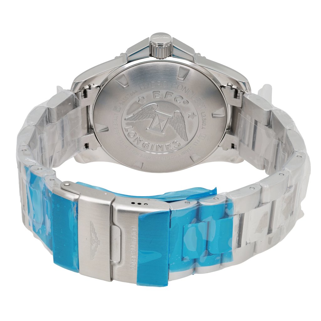 Back View Of Solid Back Case And Closed Stainless Steel Band Of Longines L3.840.4.96.6 Watch Unworn Condition