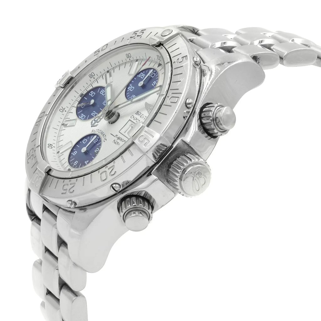 View Of Crown Facing Side Of Breitling A13340 Stainless Steel Watch Pre Owned Condition