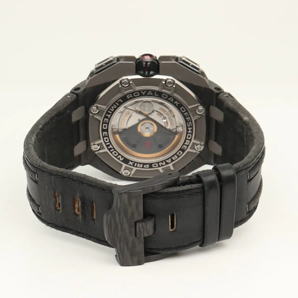 Back View Of Exhibition Back Case And Closed Rubber Band Of Audemars Piguet 26290IO Watch Pre Owned Condition