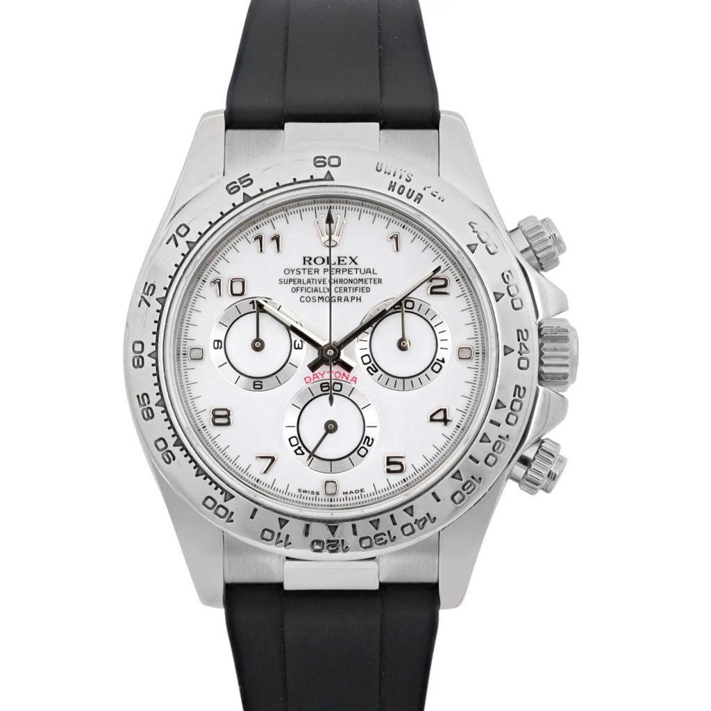 Up Close Front Facing Picture Of Rolex 116519 White Gold Watch Pre Owned Condition