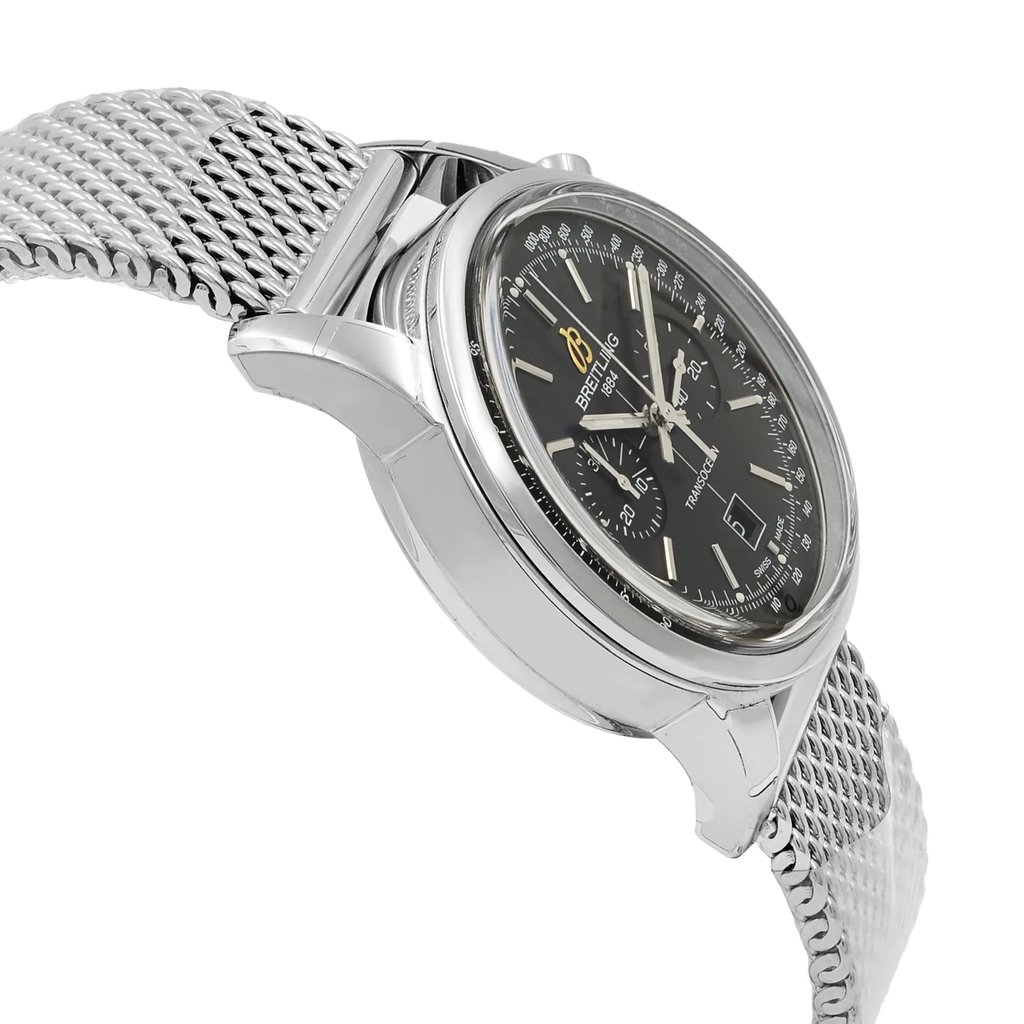 View Of Opposite Crown Facing Side Of Breitling A4131012/BC06-171A Stainless Steel Watch Display Model Condition