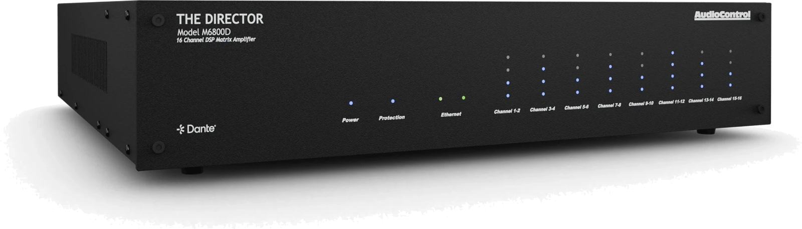 Frontansicht des AudioControl Director M6800D 16-Kanal DSP-Matrixverstärkers.