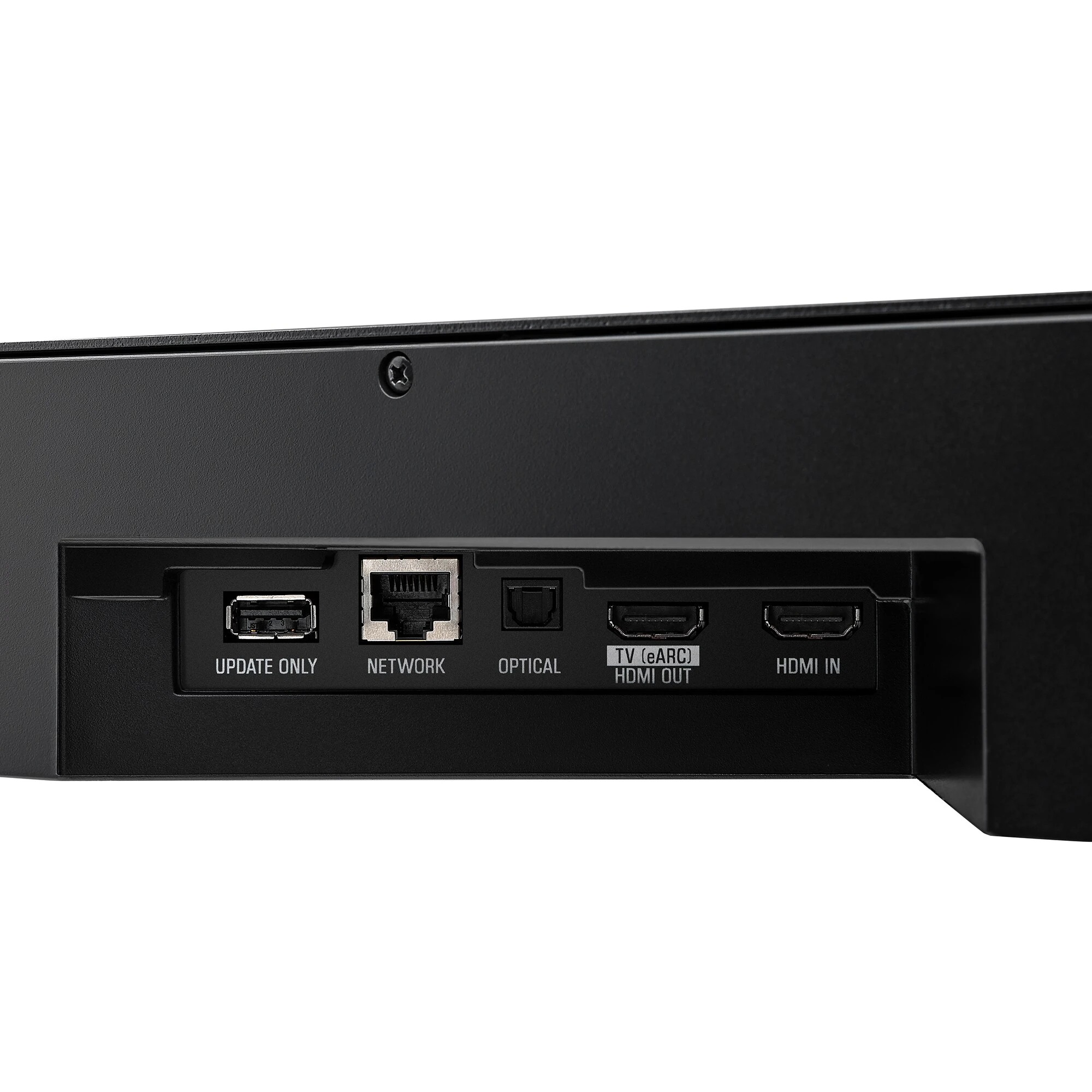 Rückansicht des Yamaha True X Surround 90A mit Anschlüssen, einschließlich HDMI- und Netzwerkverbindungen.