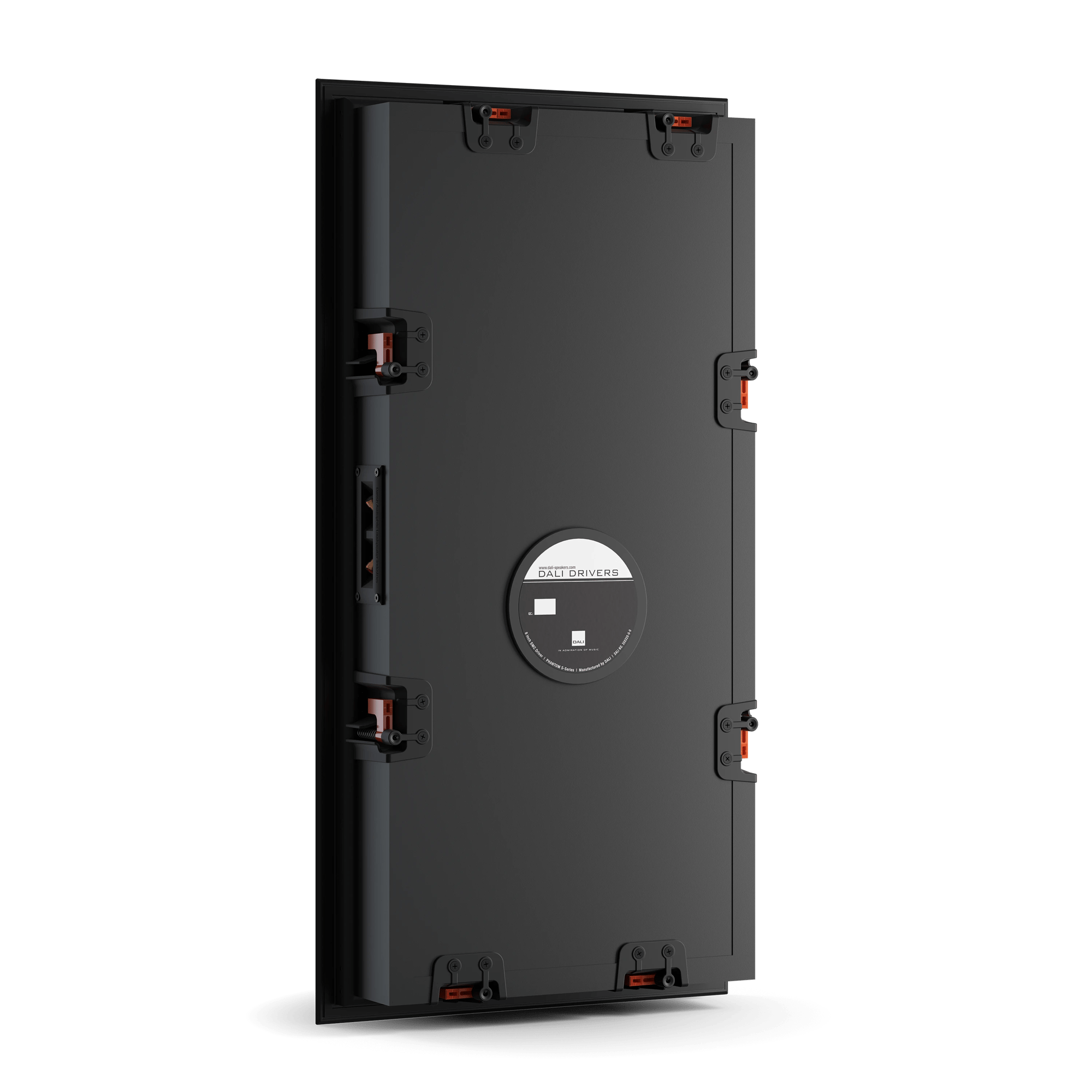 Rückansicht des DALI PHANTOM S-180 in Schwarz, mit sichtbaren Anschlüssen und Montagemerkmalen.