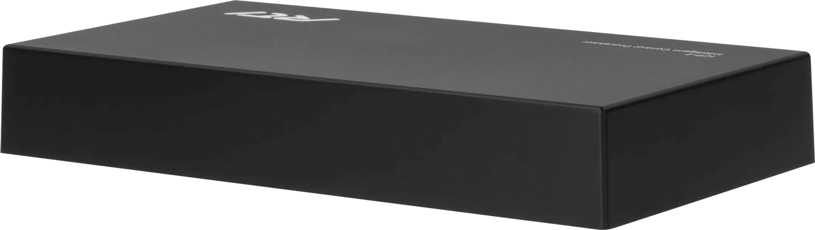 Schwarze RTI ICP-2 Prozessorbox, Frontansicht.