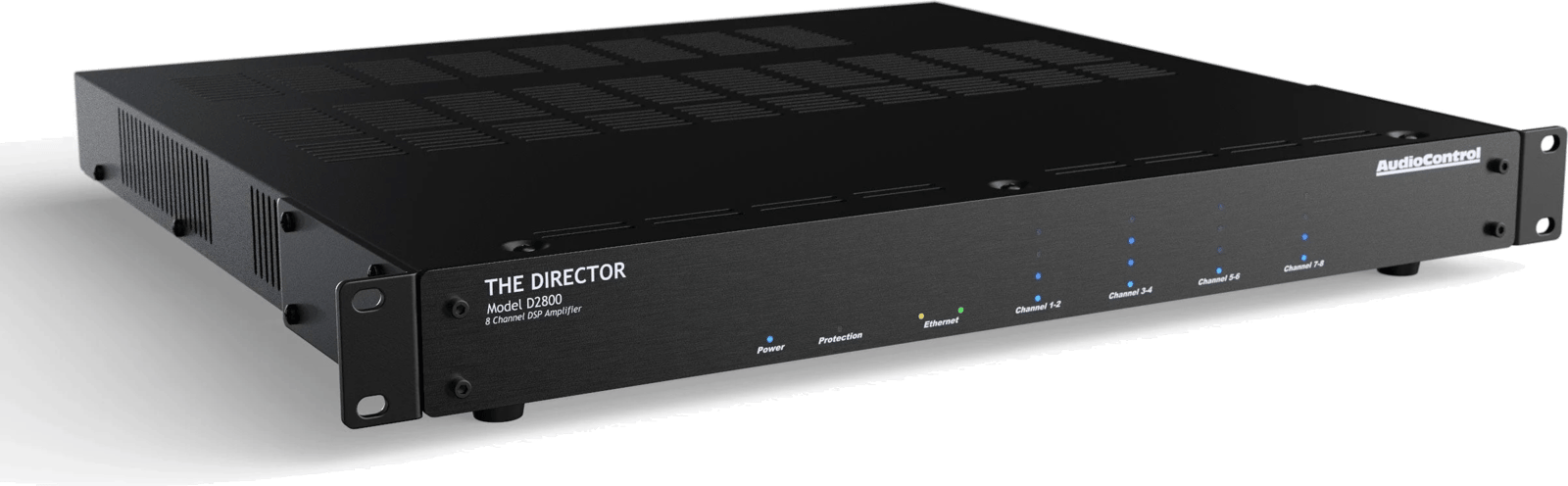AudioControl Director D2800 8-Kanal DSP-Verstärker Vorderansicht rechts.