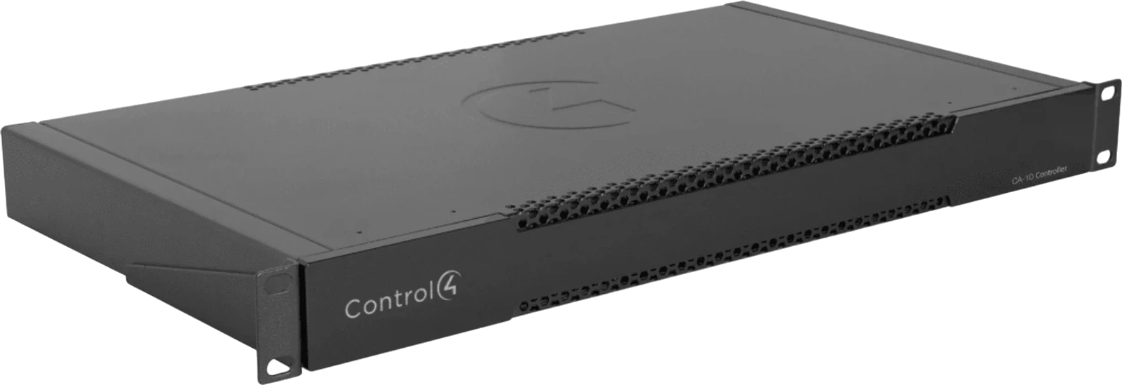 Control4 CA-10 Primärcontroller, Frontansicht, graue Ausführung.