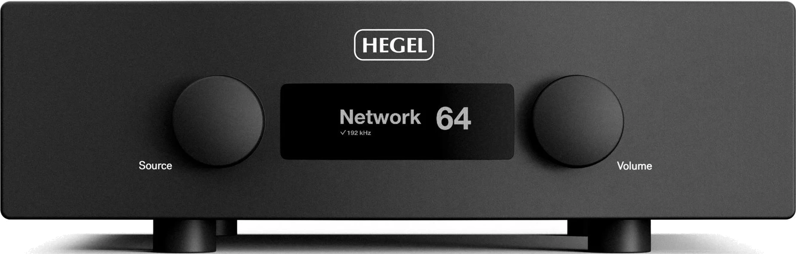 Vorderansicht des Hegel H400 High-End Streaming-Verstärkers in Schwarz.