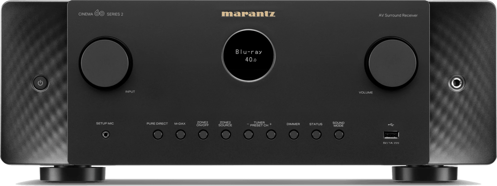 Frontansicht des Marantz Cinema 60 DAB S2 AV-Receivers in Schwarz.