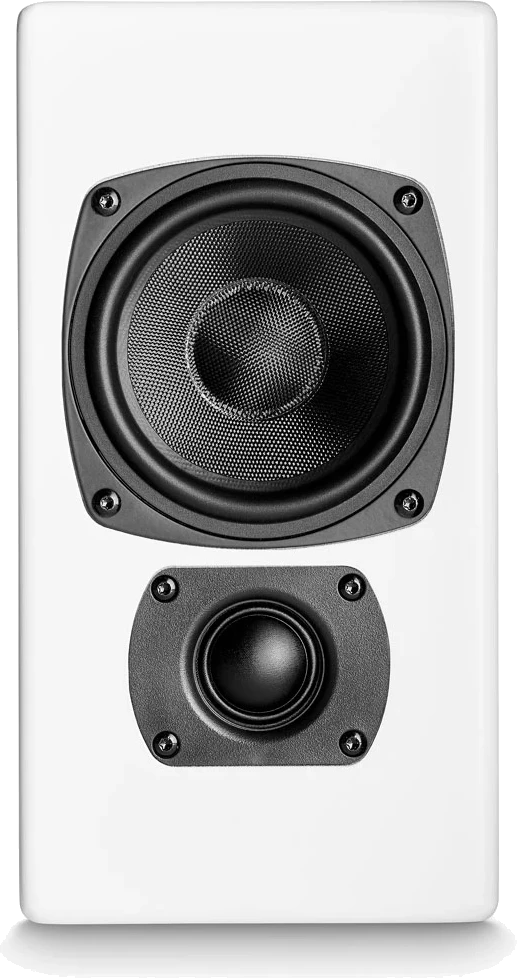 Frontansicht des kompakten LCR-Lautsprechers M&K Sound M50-B in Weiß.