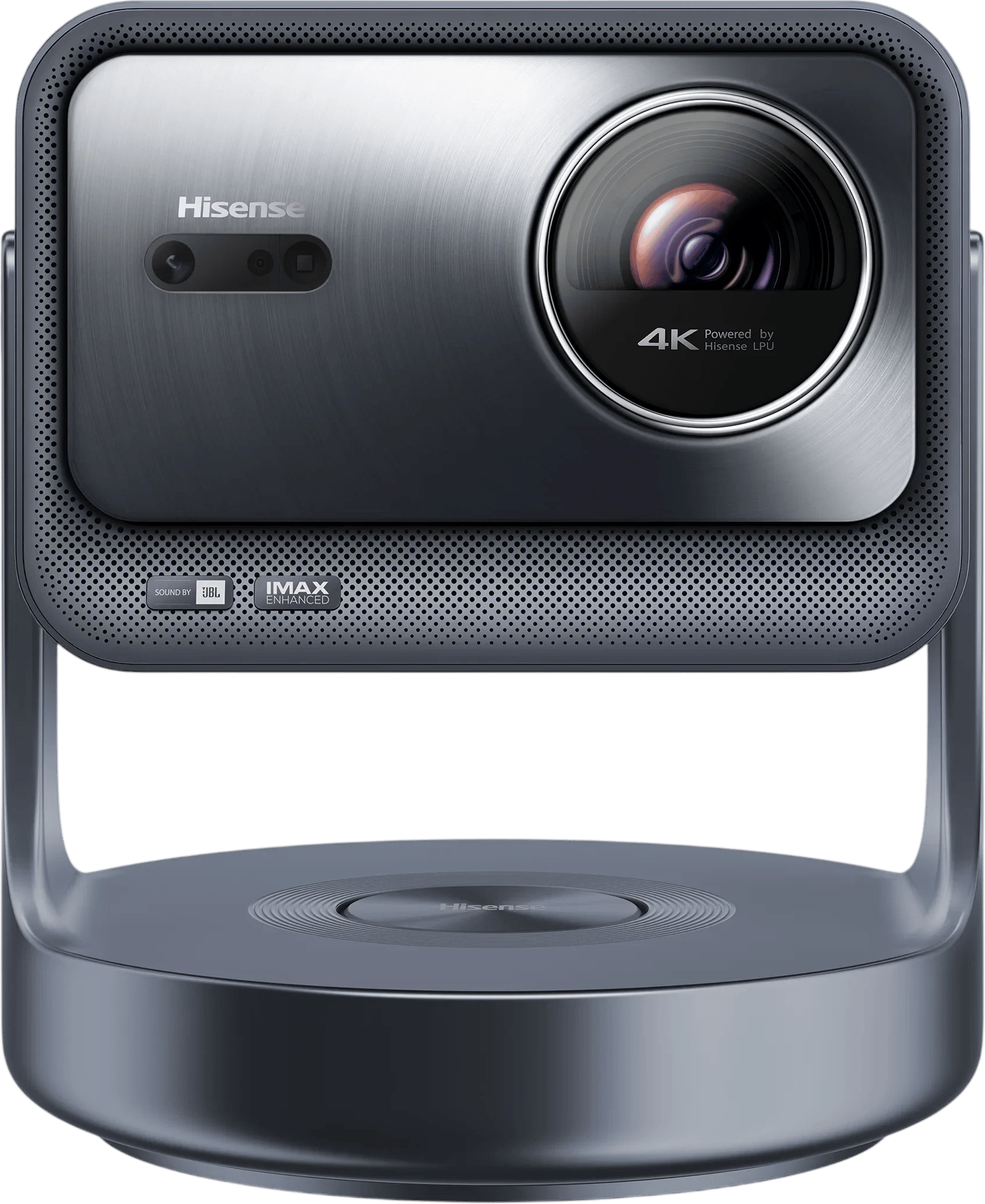 Vorderansicht des Hisense C2-Ultra Smart Laser Projektors in Schwarz.