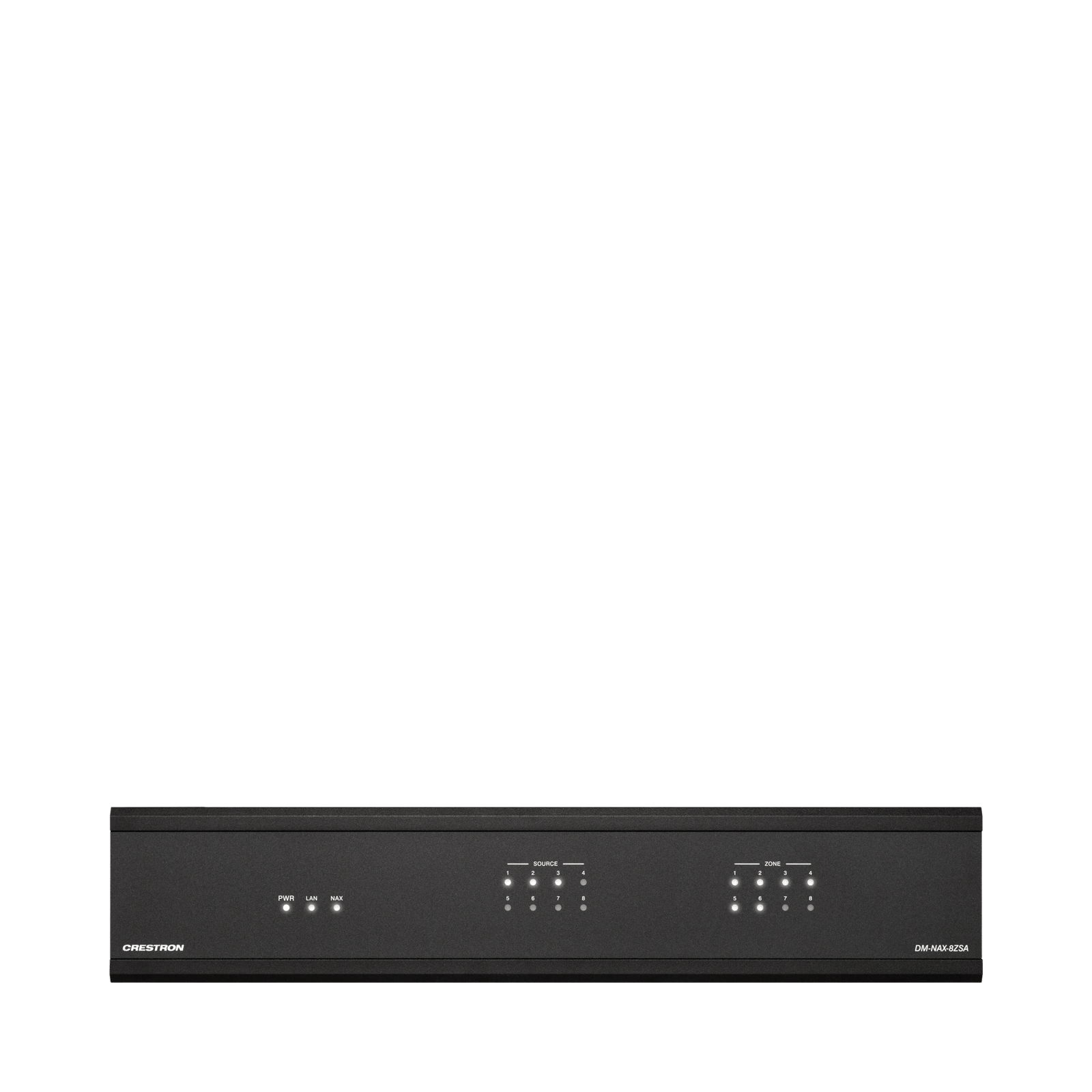 Frontansicht des Crestron DM-NAX-8ZSA 8-Zonen Streaming-Verstärkers.