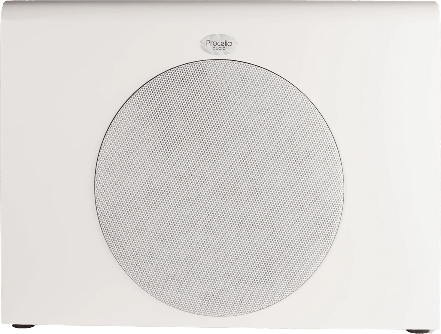 Frontansicht des aktiven 15-Zoll-Subwoofers Procella Audio P15A in Weiß.