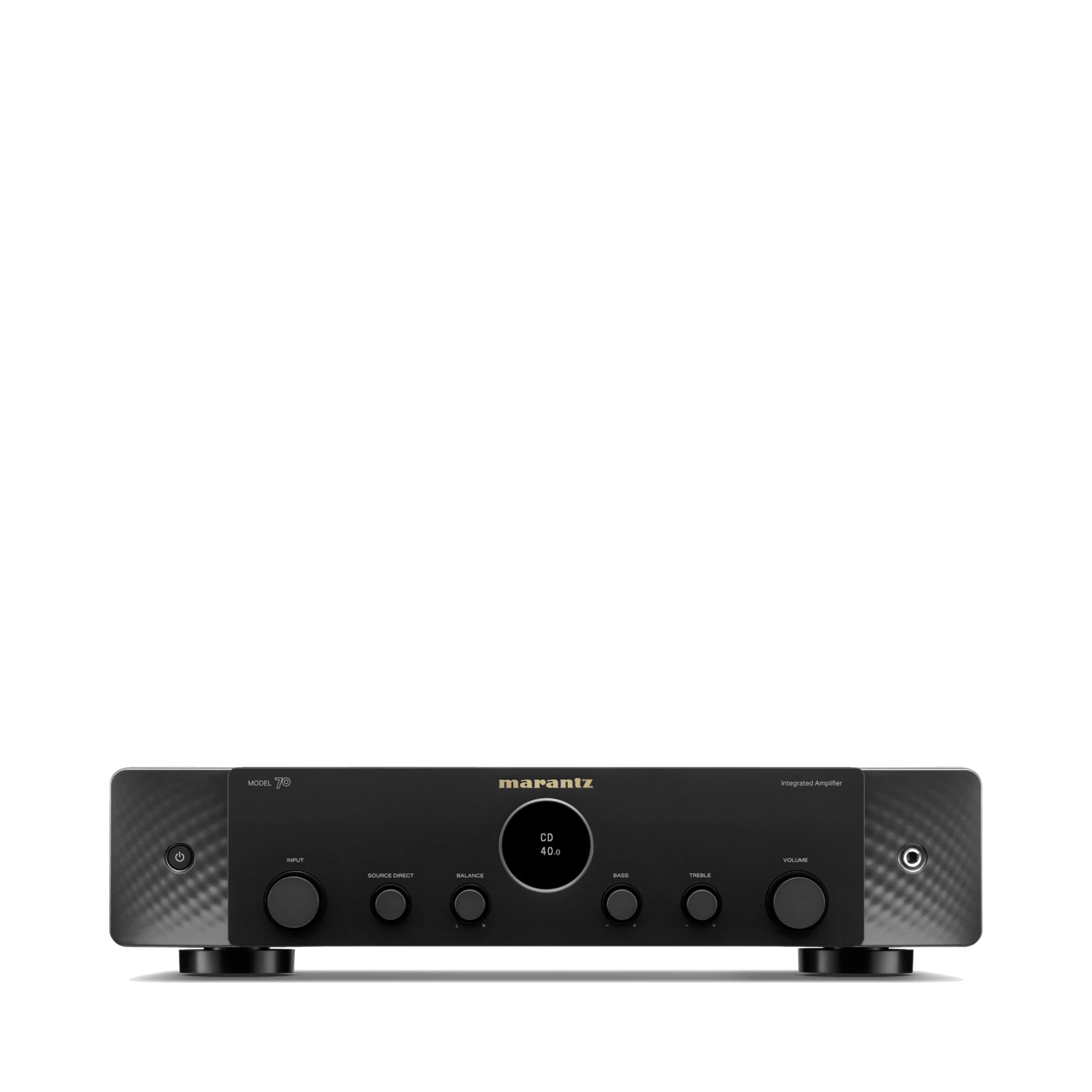 Marantz MODEL 70 in Schwarz, gerade von vorn, mit Display, Eingangswähler und Reglern.