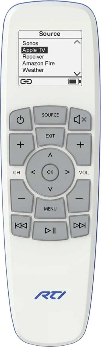 Frontansicht der RTI U3 Fernbedienung mit E-Paper-Display.