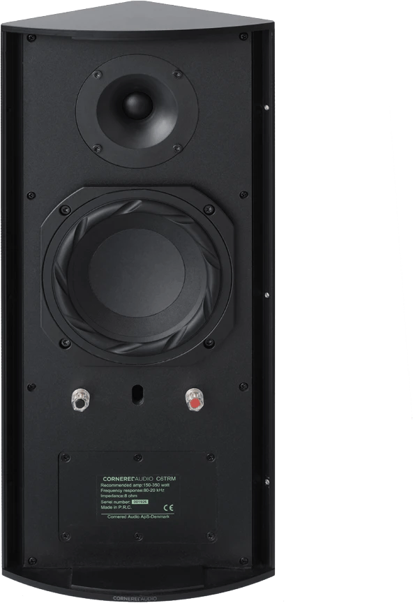 Rückansicht des Cornered Audio C6TRM Lautsprechers in schwarzer Ausführung.
