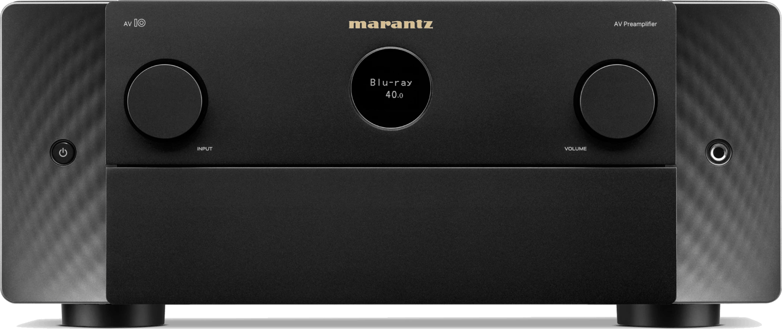 Frontansicht des Marantz AV 10 AV-Vorstufe in Schwarz.