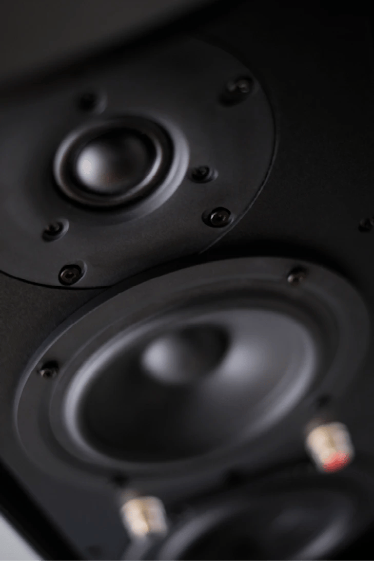 Nahaufnahme der Treiber des Cornered Audio C5SE Lautsprechers.