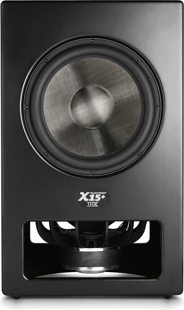 Frontansicht des aktiven Doppel-15"-Subwoofers M&K Sound X15+ mit sichtbarem Bassport.