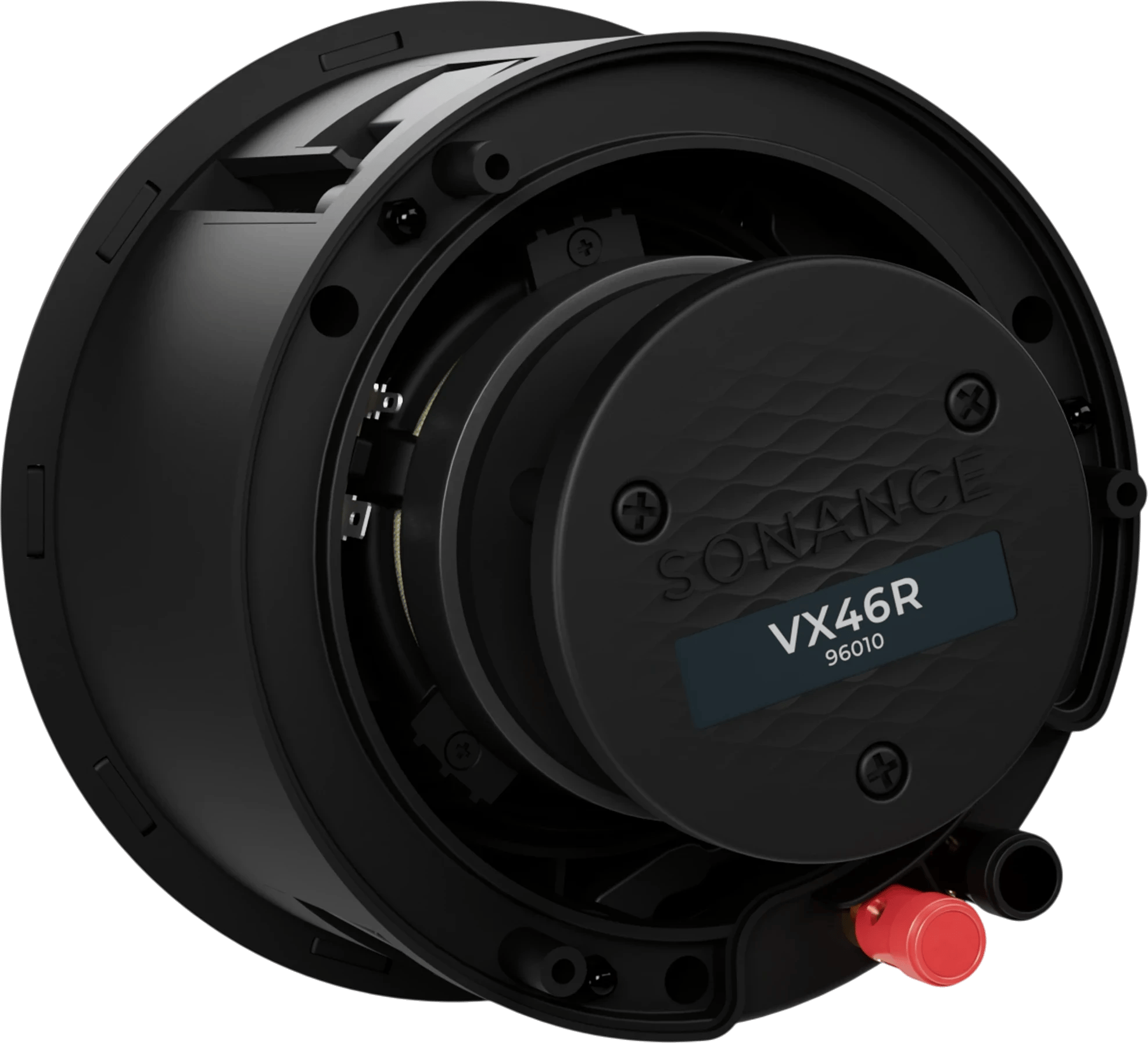 Rückansicht des Sonance VX46R Lautsprechers mit sichtbaren Anschlüssen.