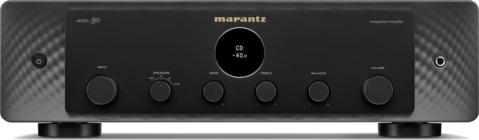 Frontansicht des Marantz MODEL 50 Vollverstärkers in Schwarz.