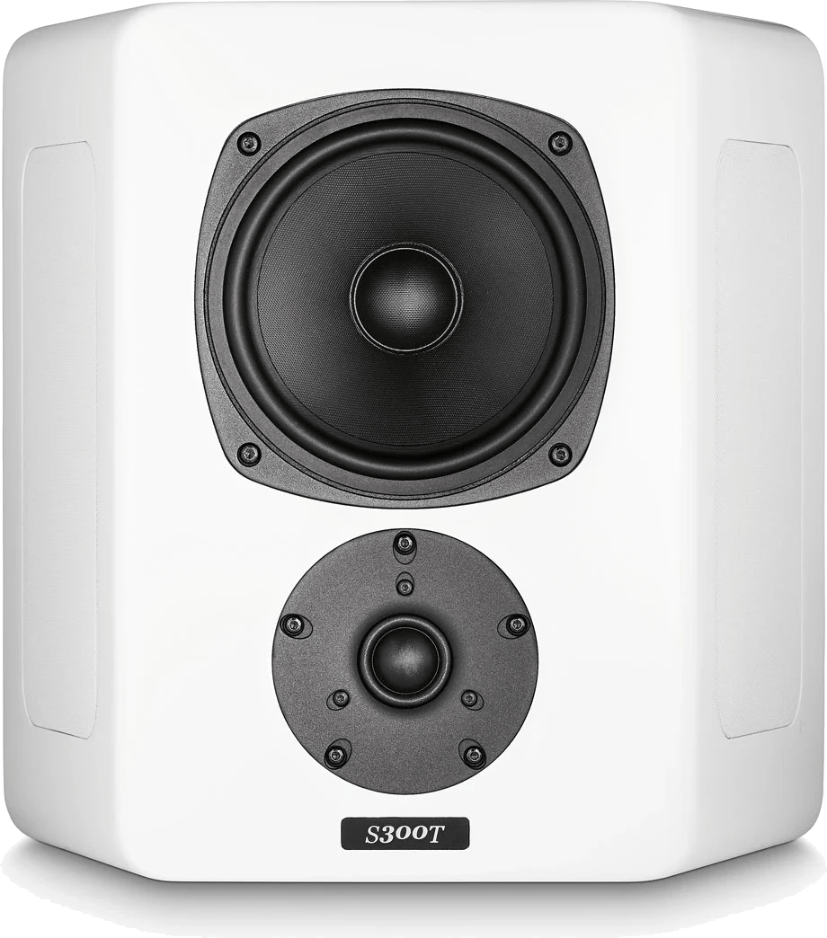 Frontansicht des M&K Sound S300T Lautsprechers in weißer Ausführung.