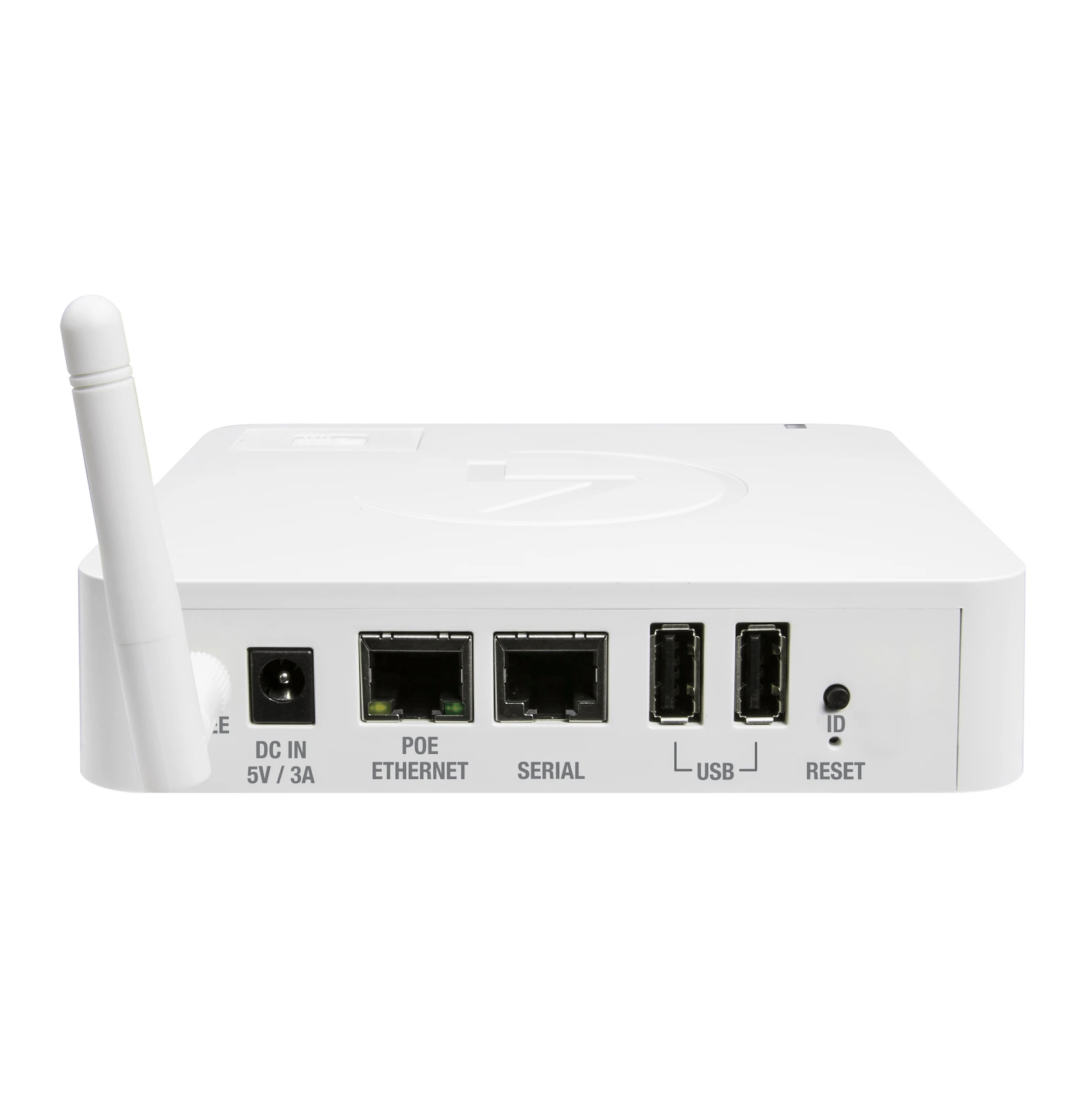Rückansicht des Control4 CA-1 V2 Hubs, Ports und Antenne sichtbar.