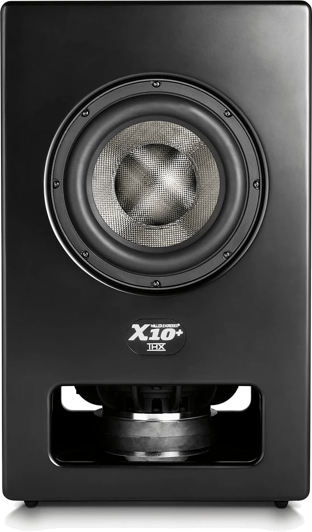 Frontansicht des aktiven Doppel-10"-Subwoofers M&K Sound X10+.