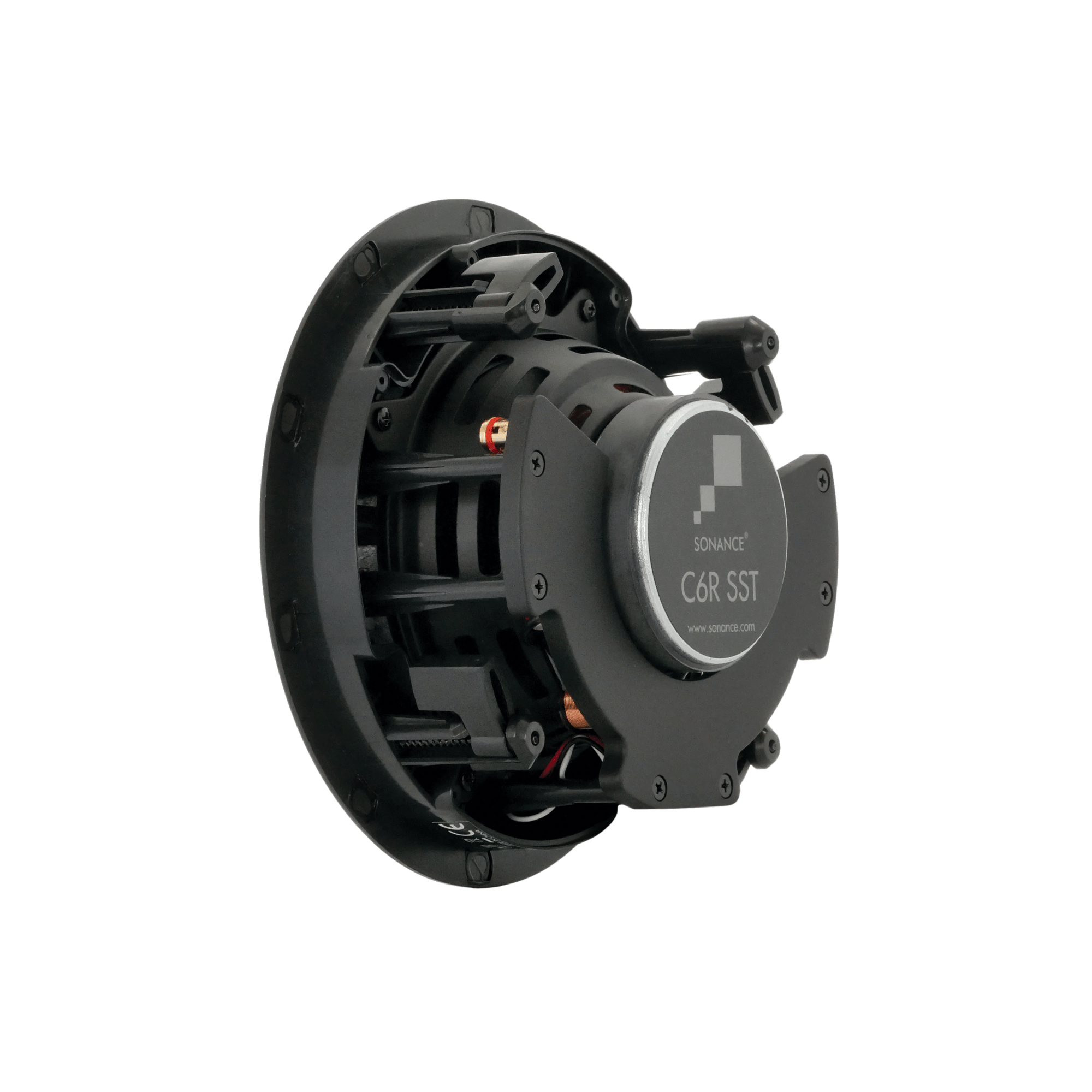 Sonance C6R SST 6,5" Stereo-Einbaulautsprecher Rückansicht mit sichtbaren Anschlüssen.