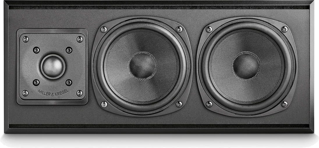 Frontansicht des M&K Sound LCR750C Center-Lautsprechers in schwarzem Vinyl.