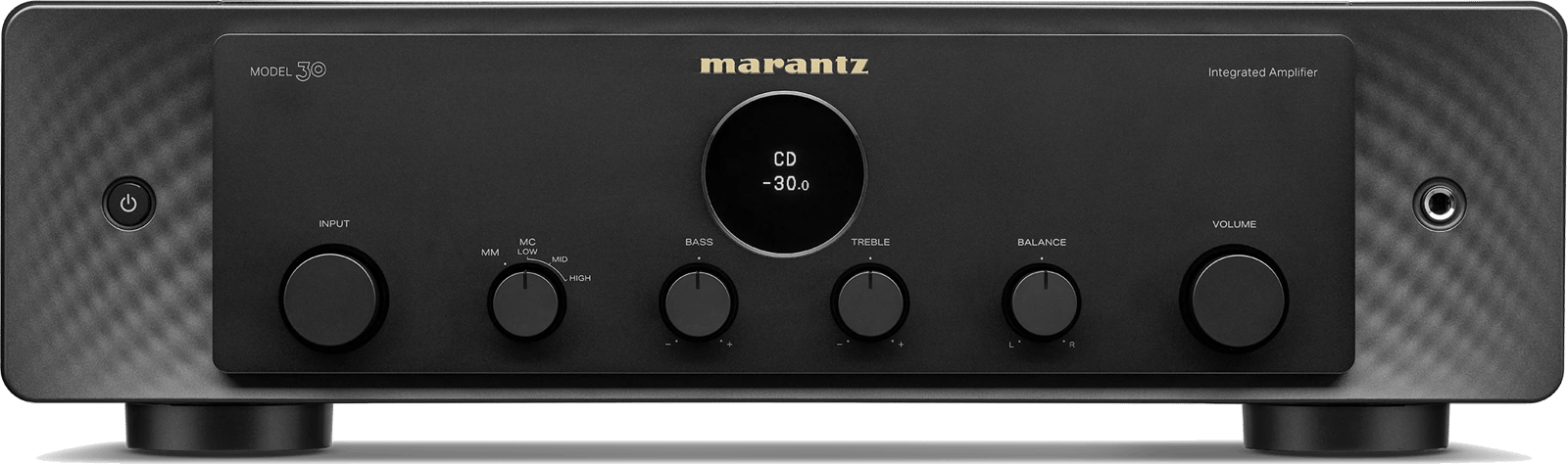 Frontansicht des Marantz MODEL 30 Vollverstärkers in Schwarz.