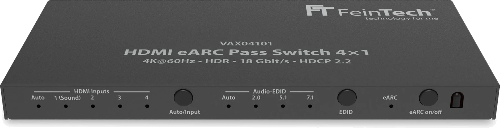 Frontansicht des FeinTech VAX04101 HDMI eARC Pass Switch 4x1.